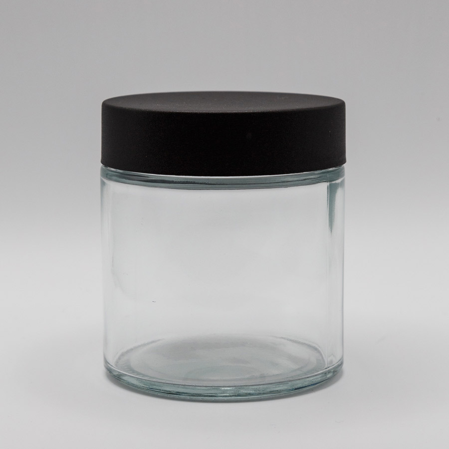 8oz clear glass jar with black lid