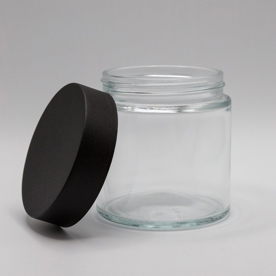 8oz clear glass jar with black lid