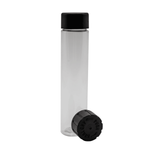 97mm clear plastic straight sided tube with black plastic lids