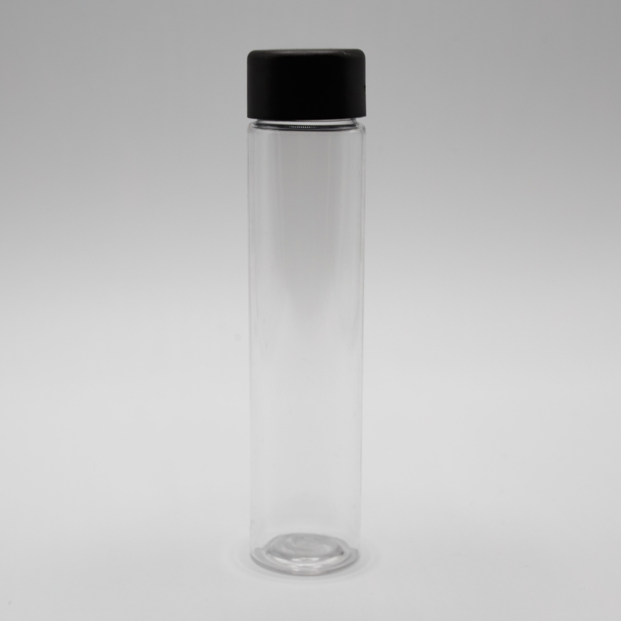 97mm clear plastic straight sided tube with black plastic lids